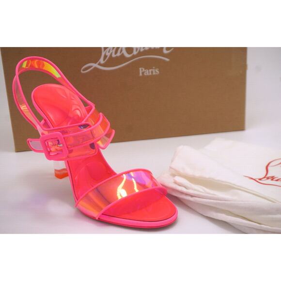 Christian Louboutin Loubi Duniss PVC Sandals Pumps SZ 39.5 NIB $1095 Pink Patent